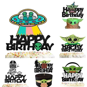 Star Wars Theme Cupcake Toppers Birthday Party Supplies Yoda Cake Flag Party Baby Boy Girls Kids Favors Anniversaire Cake Decor