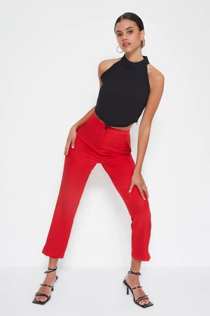 Trendyol Red Ankle-Length High Waist Woven Trousers