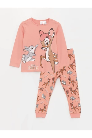 LC Waikiki Crew Neck Long Sleeve Bambi Printed Baby Girl Pajamas Set