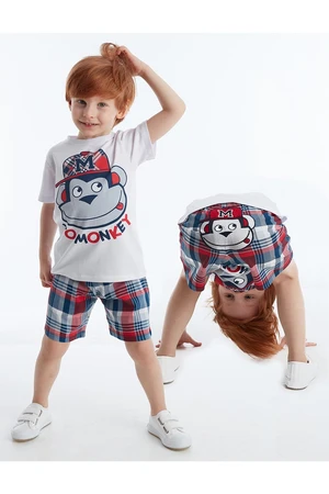 Denokids Monkey Plaid Men's Shorts Set