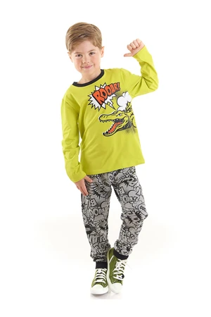 Mushi Roar Crocodile Boys Green T-shirt Gray Pants Suit