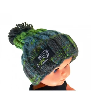 R-spekt dětský kulich maxi pompom beanie šedozelený - l