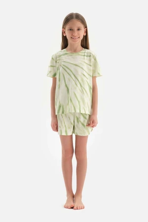 Dagi Light Green Featuring a Printed Short Sleeve T-shirt, Shorts Pajamas Set