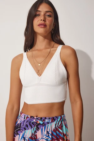 Happiness İstanbul Women's White Straps Knitwear Bralette