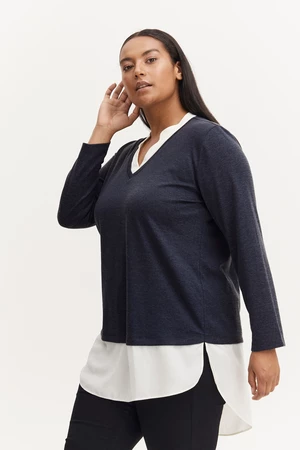 Navy blue women's sweater with a shirt insert Fransa