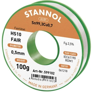 Stannol HS10-Fair spájkovací cín cievka Sn99,3Cu0,7 100 g 0.5 mm