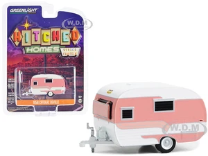 1958 Catolac DeVille Travel Trailer Pink and White "Hitched Homes" Series 14 1/64 Diecast Model by Greenlight