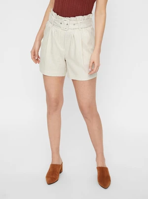 Beige Striped High Waist Shorts VERO MODA Gally