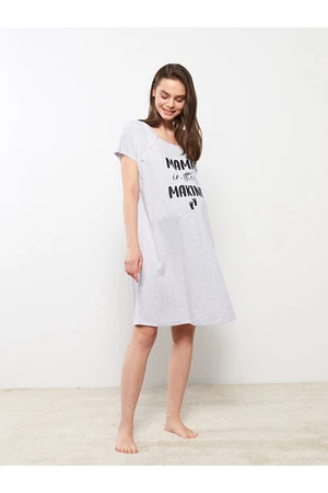 LC Waikiki Crew Neck Printed Short Sleeve Maternity Nightgown