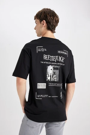 DEFACTO Beetlejuice (1988) Men's Black Oversize Crew Neck Back Printed Short Sleeve T-Shirt