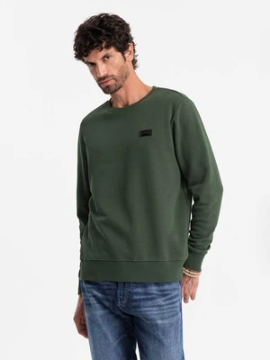 Ombre Men's non-stretch sweatshirt with metal pin - dark green