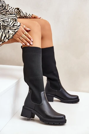 Slip-on boots with elastic upper above the knee black Vaimi