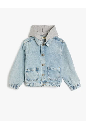 Koton Hooded Pocket Cotton Bomber Denim Jacket