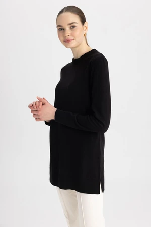 DEFACTO Regular Fit Crew Neck Side Slit Basic Plain Sweater Tunic