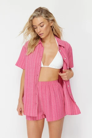 Trendyol Fuchsia Woven Linen Blended Shirt Shorts Set