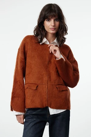 Trendyol Tan Soft Textured Coat Knitwear Cardigan