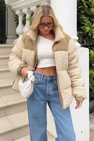 Madmext Beige Plush Oversize Coat