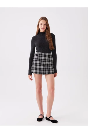 LC Waikiki Women's Plaid Tweed Short Skirt with Zipper at Waist