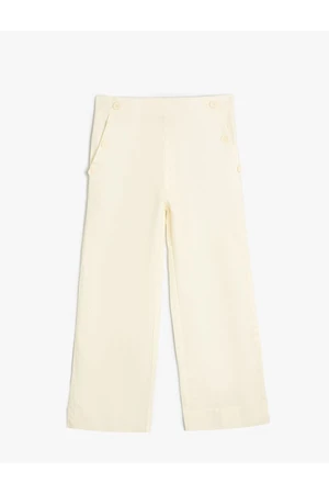 Koton Linen Trousers Wide Leg Button Detailed Pockets