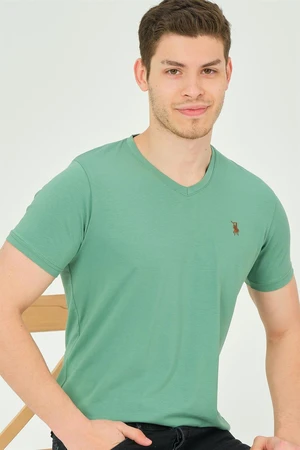 T8568 DEWBERRY V-NECK MEN'S T-SHIRT-PLAIN LIGHT GREEN