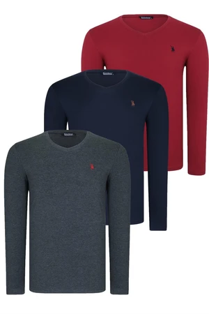 TRIPLE SET T8587 DEWBERRY V-NECK MEN'S SWEATSHIRT-NAVY-ANTHRACITE-BURGUNDY