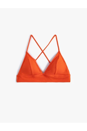 Koton Triangle Bikini Top Textured Cross Strap Covered