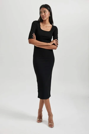 DEFACTO Bodycon Square Collar Camisole Midi Long Sleeve Dress