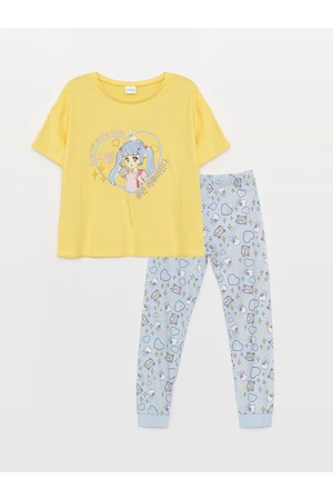 LC Waikiki Crew Neck Printed Short Sleeve Girls' Pajamas Set