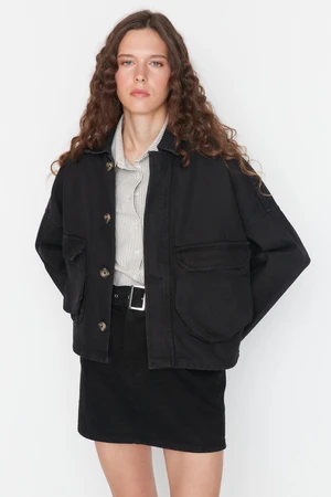 Trendyol Black Pocket Detailed Oversized Denim Jacket