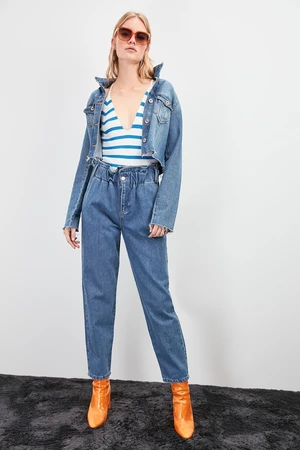 Trendyol Kék Derék Tire Super High Waist Mom Jeans