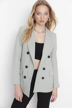 Trendyol Mint Weave Lined Double Breasted Closeup Blazer Jacket