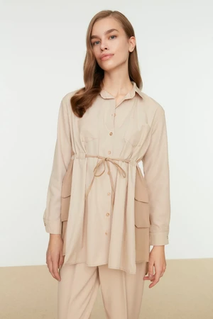 Trendyol Beige Color Block Fastening and Pocket Detail Woven Shirt