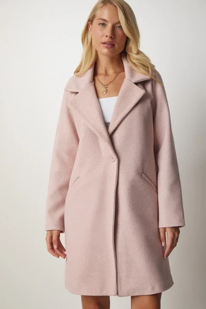 Happiness İstanbul Women's Light Pink Double Breasted Collar Buttoned Cachet Coat