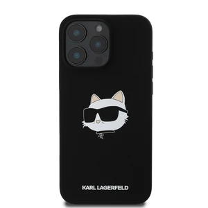 Zadní kryt Karl Lagerfeld Liquid Silicone Choupette Head MagSafe pro Apple iPhone 16 Pro Max, černá