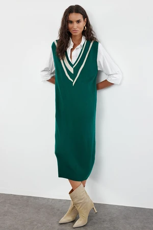 Trendyol Emerald Green Mini Knitwear Color Block Dress