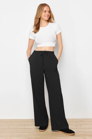 Trendyol Black Elastic Waist Wide Leg/Wide Leg Woven Trousers