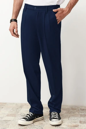 Trendyol Navy Blue Pleated Classic Baggy Fit Fabric Trousers