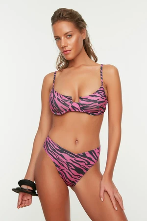 Trendyol Pink Zebra Patterned V-Cut Bikini Bottoms