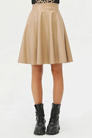 88854 Dewberry Flared Faux Leather Skirt-CREAM