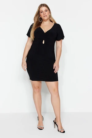 Trendyol Curve Black Knitted V-Neck Dress With Window/Cut Out Detailed