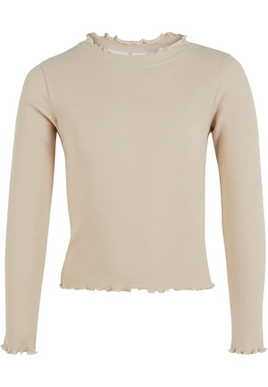 Girls' ribbed long-sleeved T-shirt beige