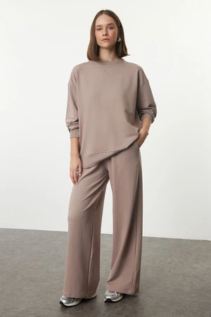 Trendyol Mink Relaxed/Comfortable Fit Wide Leg/Wide Leg Knitted Sweatshirt/Bottom Tracksuit Set