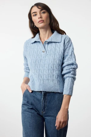 Trendyol Blue Soft Textured Glittery Knitted Sweater