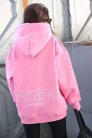 Madmext Mad Girls Pink Printed Oversized Sweatshirt