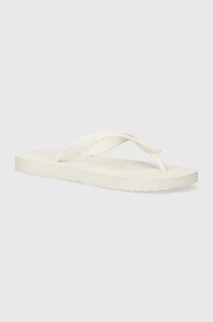 Žabky Tommy Jeans TJW LOGO FLIP FLOP dámské, bílá barva, na plochém podpatku, EN0EN02447