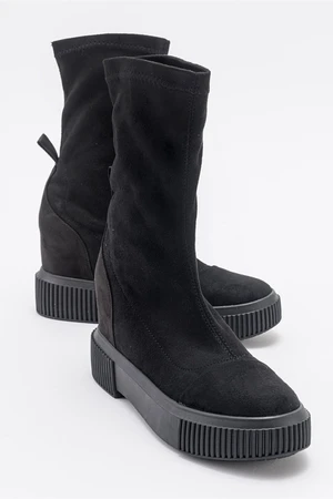 LuviShoes 3042 Black Suede Wedge Heel Women's Boots