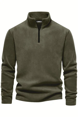 49143 Dewberry Half Zipper Stand Collar Mens Fleece-OPEN KHAKI