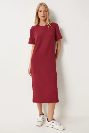 Happiness İstanbul Women's Burgundy Loose Long Casual Knitted Dress