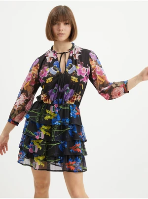 Black Women Floral Short Dress Desigual Lyon - Women