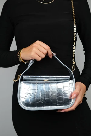 LuviShoes CEREMANY Silver Print Chain Clutch Bag